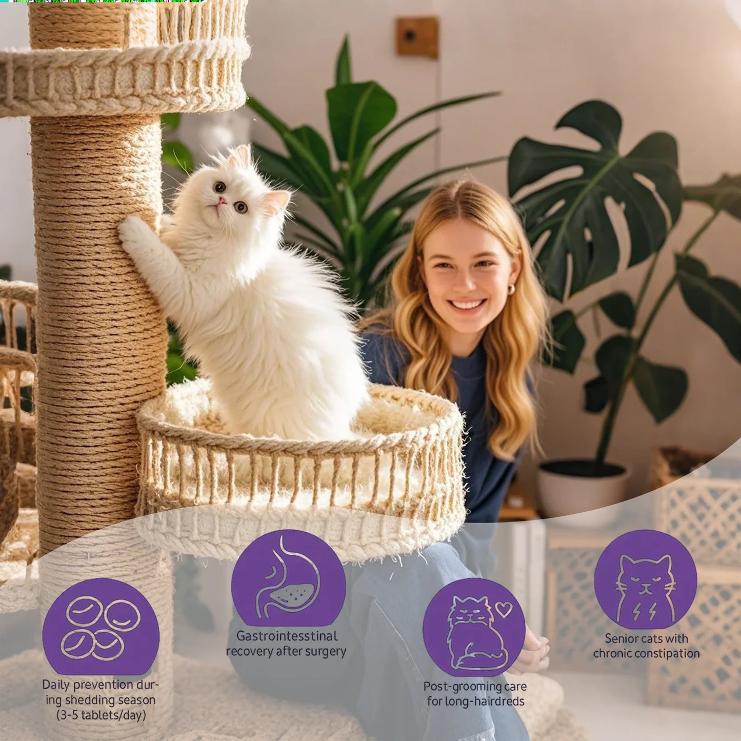 300 Tablets Triple-Action Hairball Control Chews for Cats - Papain Enzyme & Anchovy Oil, Gentle Hair Removal + Digestive Care