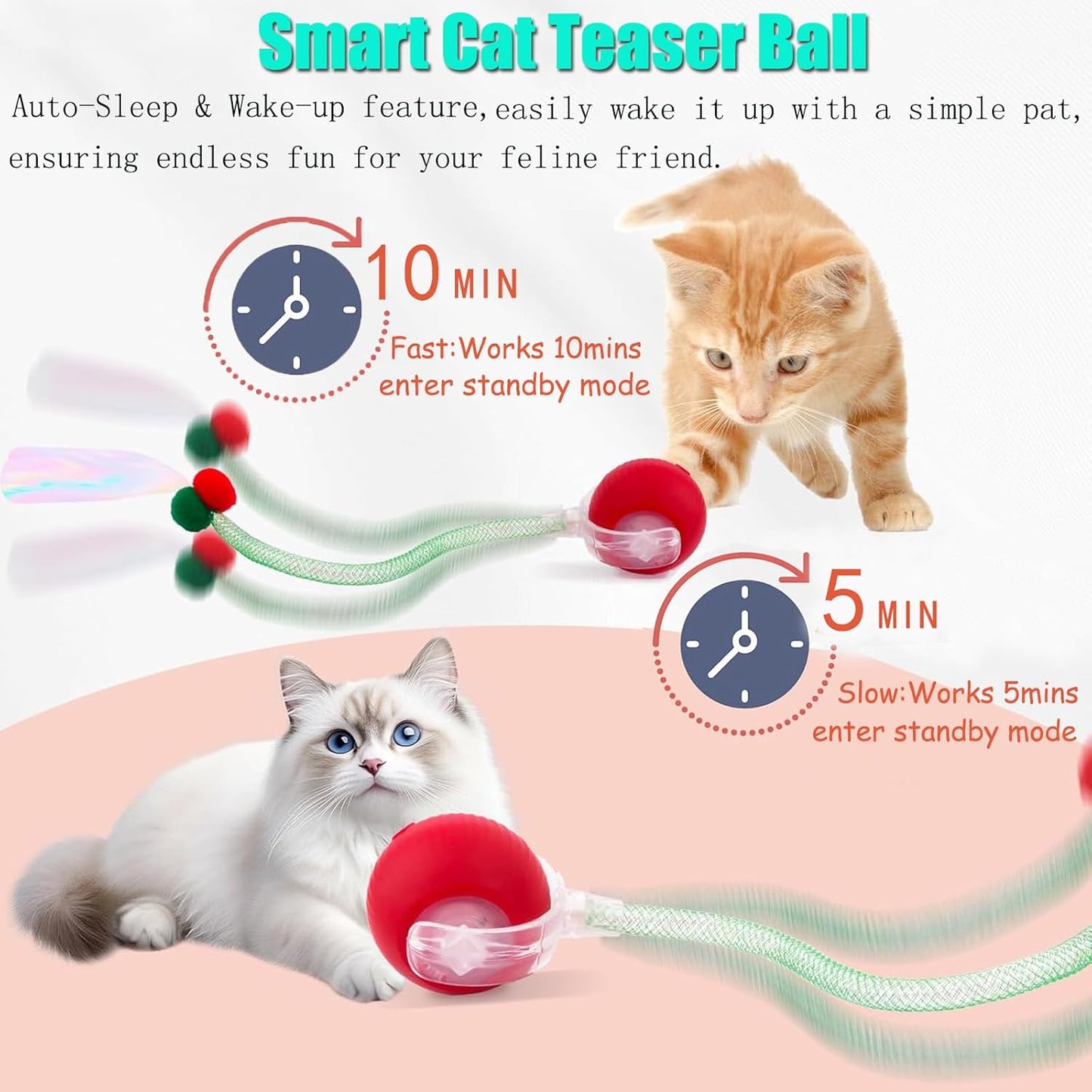 2 Packs Speed 2.0 Tail Interactive Cat Toys for Indoor Cats, Chirping & Motion Activate Ca T Toy, Smart Kitten Rolling Ball Moving Ball Toys, Rechargeable Dog Cat Bal L for Enrichment Exercise