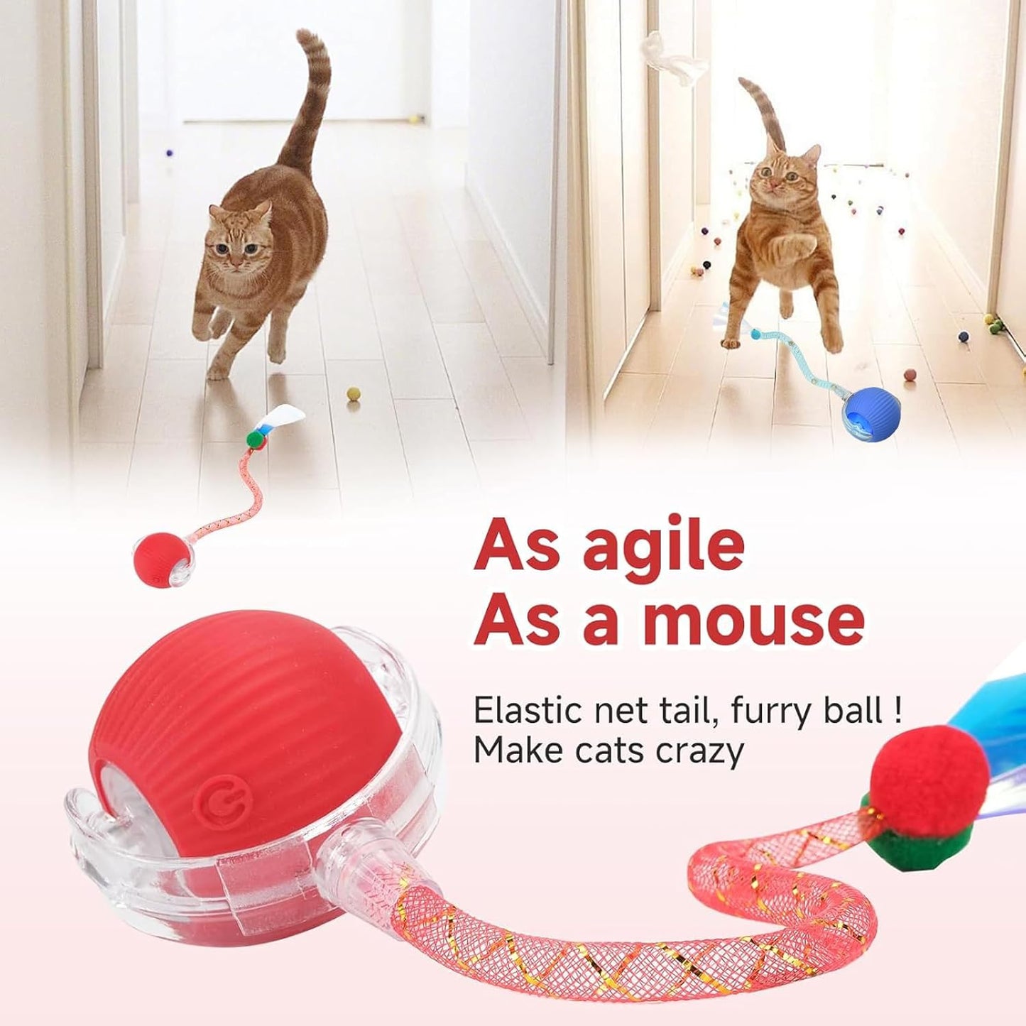 2 Packs Speed 2.0 Tail Interactive Cat Toys for Indoor Cats, Chirping & Motion Activate Ca T Toy, Smart Kitten Rolling Ball Moving Ball Toys, Rechargeable Dog Cat Bal L for Enrichment Exercise