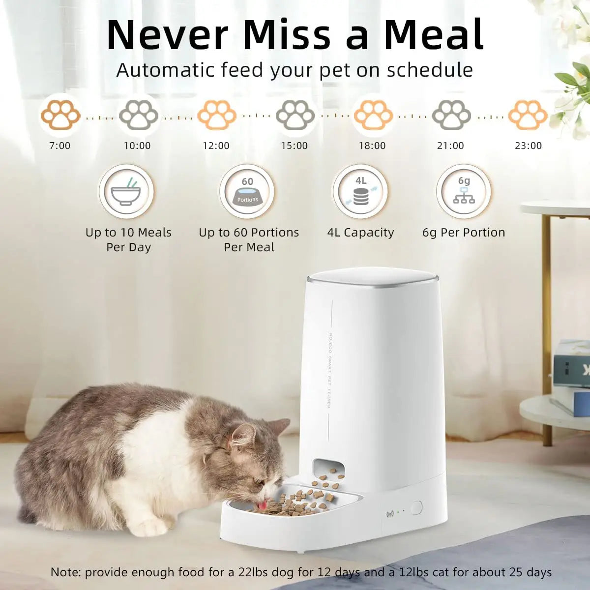 Smart Automatic Cat Feeder with Wi-Fi and Remote Control for Dry Food Dispensing for Cats and Dogs