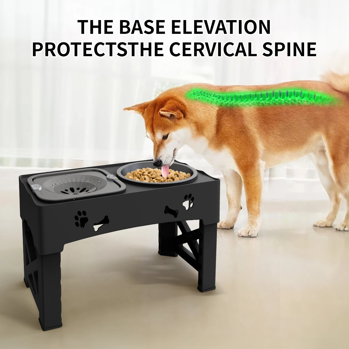 3-in-1 Adjustable Height Pet Feeder with Slow Feed Bowls and Foldable Design for Versatile Use
