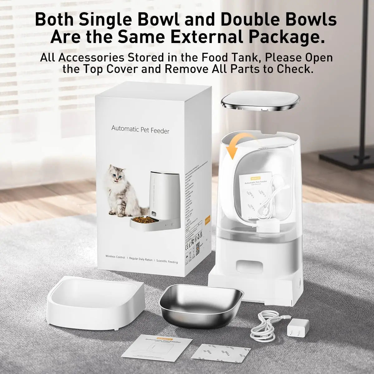 Smart Automatic Cat Feeder with Wi-Fi and Remote Control for Dry Food Dispensing for Cats and Dogs