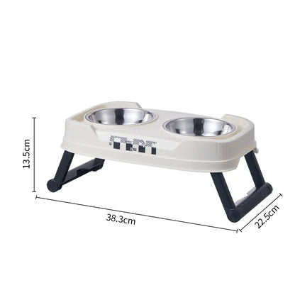Pet Folding Elevated Bowl, Dog anti Rollover Adjustable Stainless Steel Food Bowl, Pet Detachable and Washable Double Bowl