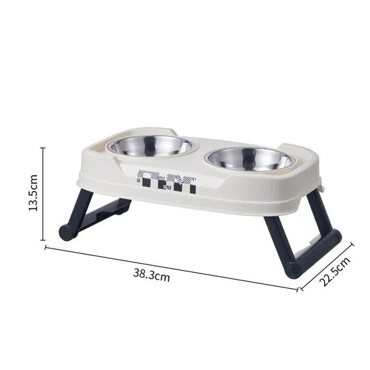 Pet Folding Elevated Bowl, Dog anti Rollover Adjustable Stainless Steel Food Bowl, Pet Detachable and Washable Double Bowl