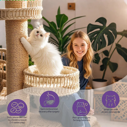 300 Tablets Triple-Action Hairball Control Chews for Cats - Papain Enzyme & Anchovy Oil, Gentle Hair Removal + Digestive Care