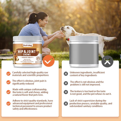 Hip and Joint Supplement for Dogs with Glucosamine, Chondroitin, and MSM - Duck Flavor Chews for Joint Health