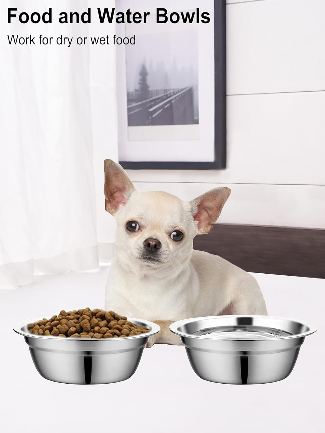 Stainless Steel Small Dog Food Bowls, Set of 2 Outer Dia. 7 in Replacement Dog Bowls for Raised Station(2.9 Cup)