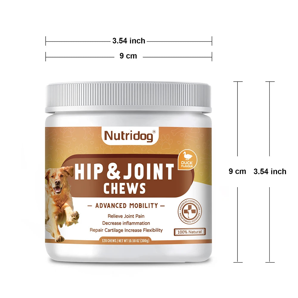 Hip and Joint Supplement for Dogs with Glucosamine, Chondroitin, and MSM - Duck Flavor Chews for Joint Health