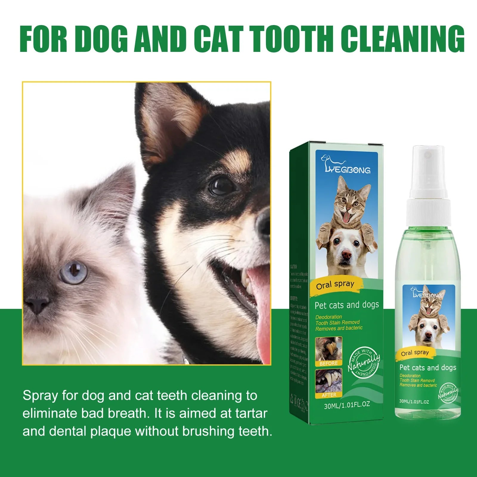 Pet Oral Care Spray - Dental Freshener and Tartar Remover for Dogs