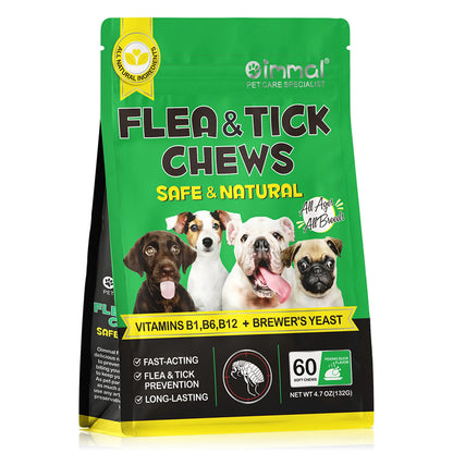 Natural Flea and Tick Prevention for Dogs - 60 Fast-Acting Chewables for All Breeds and Ages