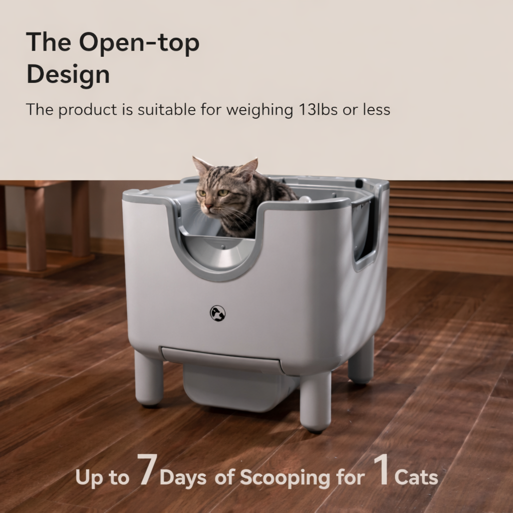 🐾 F6 Open-Top Automatic Cat Litter Box – Self-Cleaning, Smart & Odor-Free