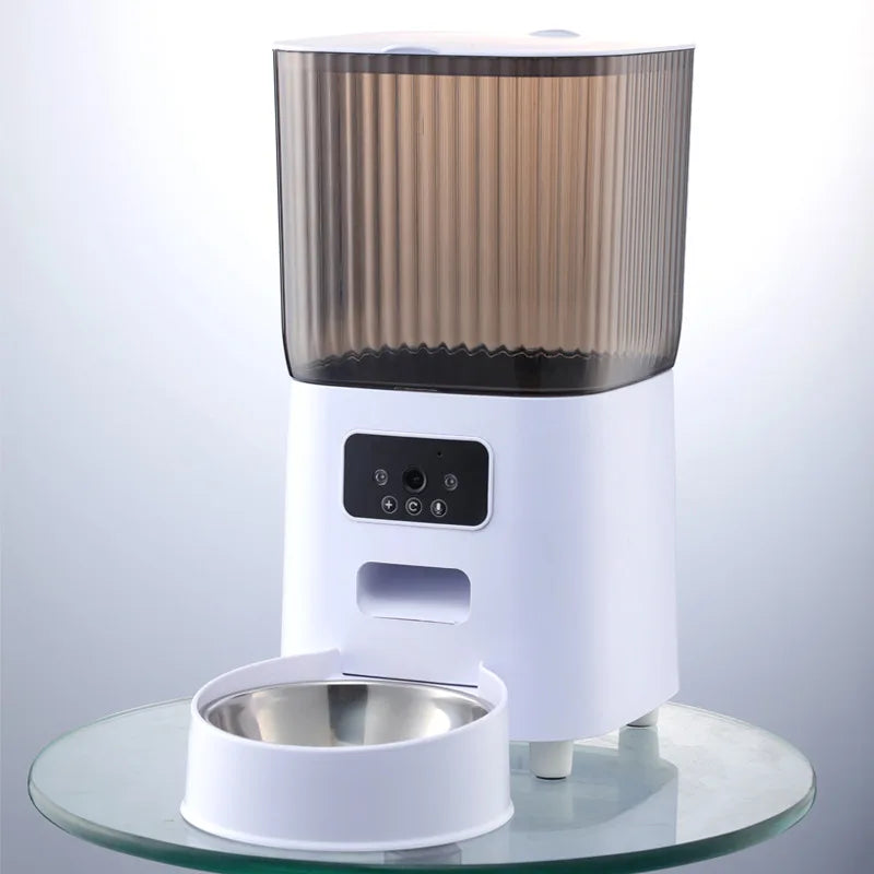 5L Smart Automatic Cat Feeder with Dual Bowls and Integrated Camera, Voice Recorder, and Dry Food Dispenser for Cats and Dogs