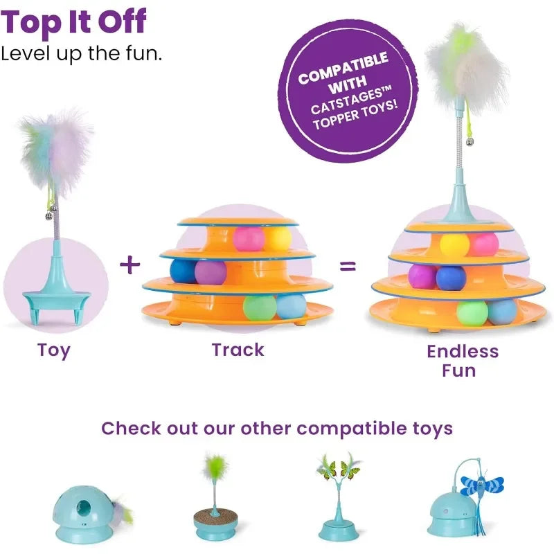 Pet Toy Four-Layer Turntable Pet Intelligence Training Track Tower Funny Cat Toy Disc with Rotating Ball Tunnel Track Disc