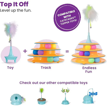 Pet Toy Four-Layer Turntable Pet Intelligence Training Track Tower Funny Cat Toy Disc with Rotating Ball Tunnel Track Disc