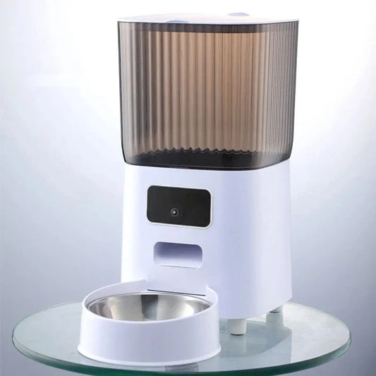 5L Smart Automatic Cat Feeder with Dual Bowls and Integrated Camera, Voice Recorder, and Dry Food Dispenser for Cats and Dogs
