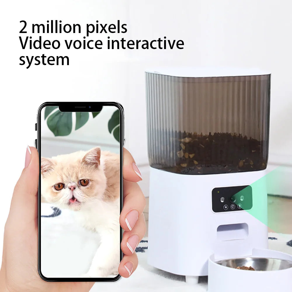 5L Smart Automatic Cat Feeder with Dual Bowls and Integrated Camera, Voice Recorder, and Dry Food Dispenser for Cats and Dogs