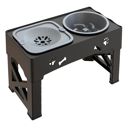 3-in-1 Adjustable Height Pet Feeder with Slow Feed Bowls and Foldable Design for Versatile Use
