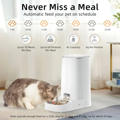 Smart Automatic Cat Feeder with Wi-Fi and Remote Control for Dry Food Dispensing for Cats and Dogs