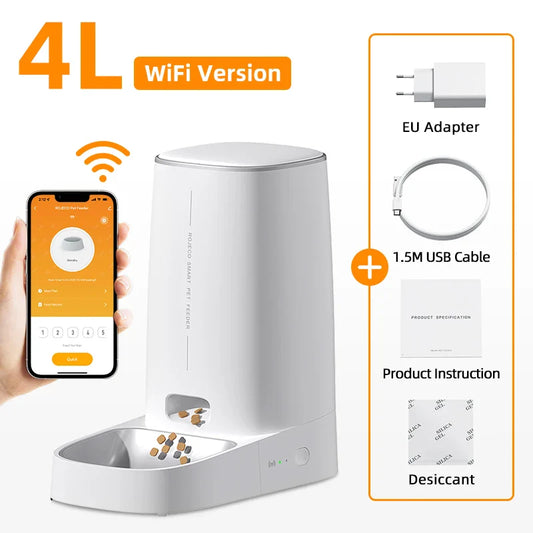 Smart Automatic Cat Feeder with Wi-Fi and Remote Control for Dry Food Dispensing for Cats and Dogs