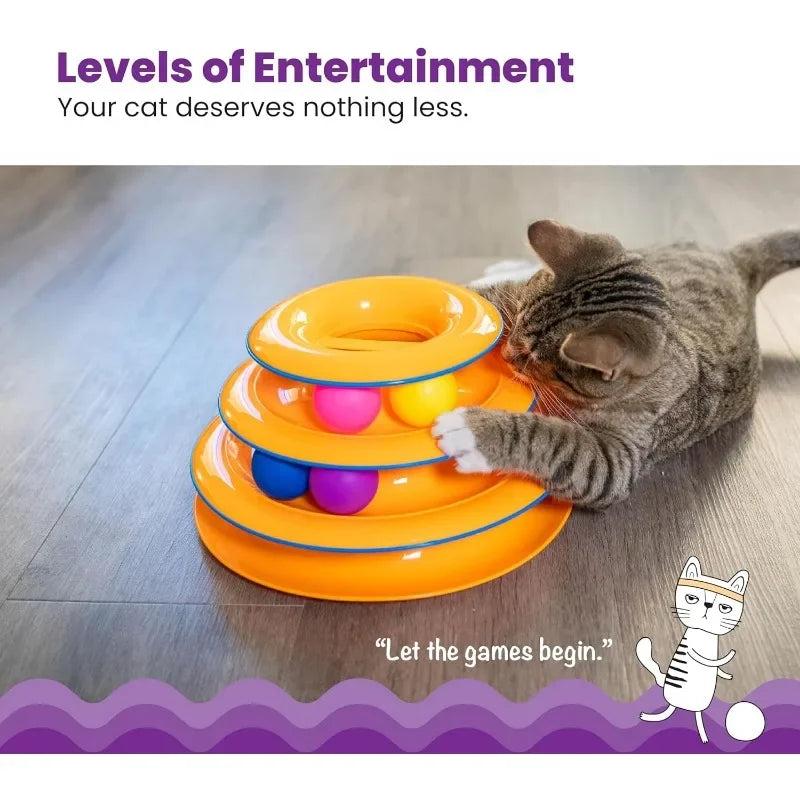 Pet Toy Four-Layer Turntable Pet Intelligence Training Track Tower Funny Cat Toy Disc with Rotating Ball Tunnel Track Disc