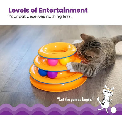 Pet Toy Four-Layer Turntable Pet Intelligence Training Track Tower Funny Cat Toy Disc with Rotating Ball Tunnel Track Disc