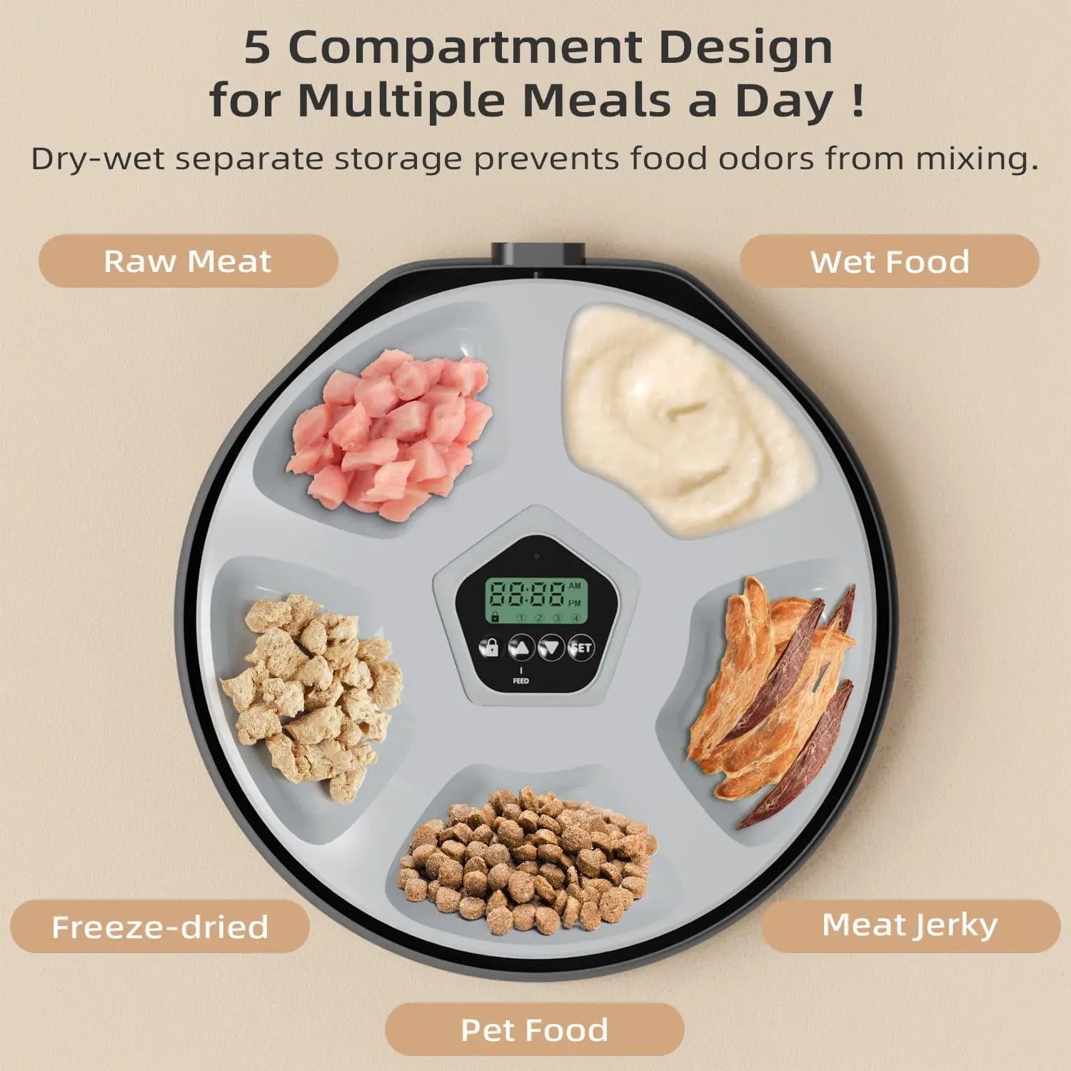 Programmable 5-Meal Automatic Wet/Dry Pet Feeder for Cats and Dogs