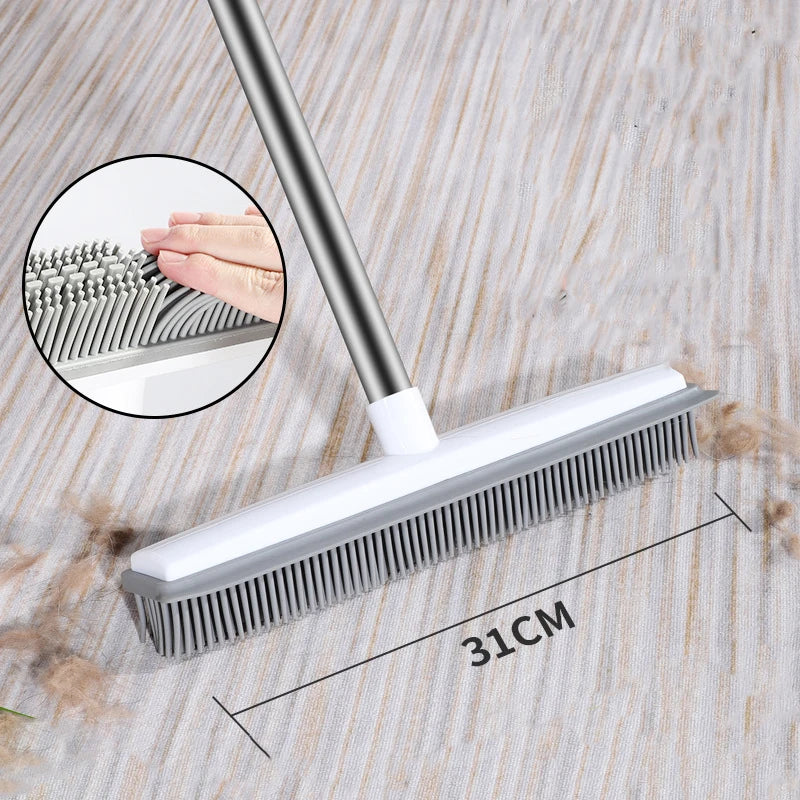 Revolutionary Rubber Broom & Squeegee Combo: The Ultimate Pet Hair & Fur Remover for Fluff Carpets and Hardwood Floors!