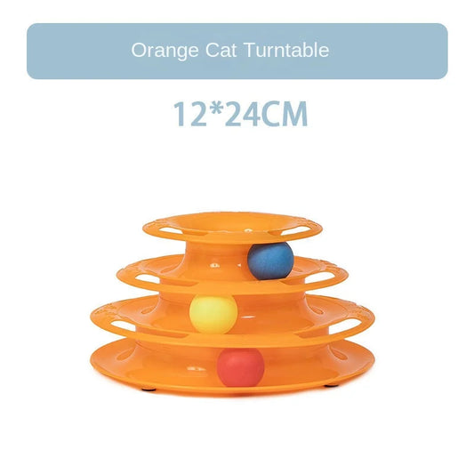 Pet Toy Four-Layer Turntable Pet Intelligence Training Track Tower Funny Cat Toy Disc with Rotating Ball Tunnel Track Disc