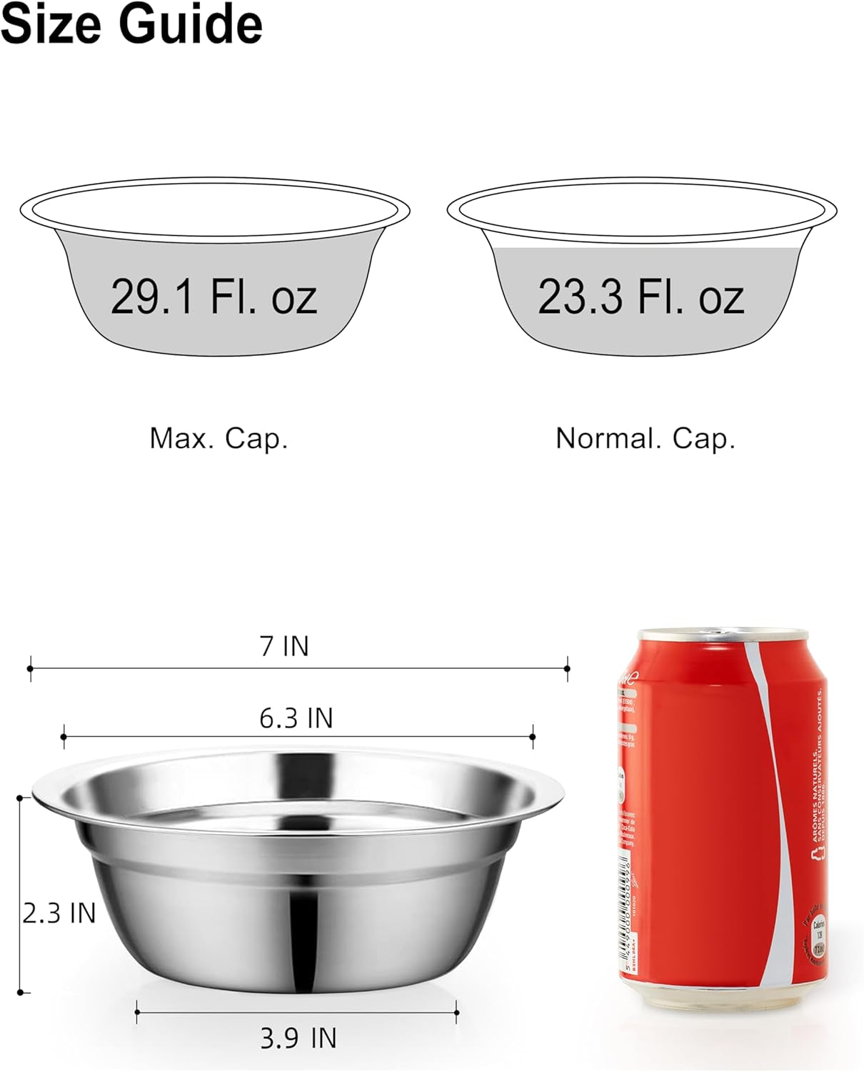 Stainless Steel Small Dog Food Bowls, Set of 2 Outer Dia. 7 in Replacement Dog Bowls for Raised Station(2.9 Cup)