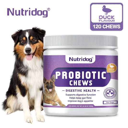 Duck Flavor Probiotic Chews for Dogs - Promotes Gut Health, Digestive Balance, and Relief from Seasonal Allergies and Itchy Skin