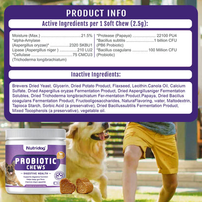 Duck Flavor Probiotic Chews for Dogs - Promotes Gut Health, Digestive Balance, and Relief from Seasonal Allergies and Itchy Skin