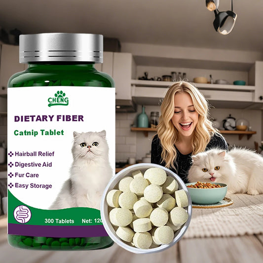 300 Tablets Triple-Action Hairball Control Chews for Cats - Papain Enzyme & Anchovy Oil, Gentle Hair Removal + Digestive Care