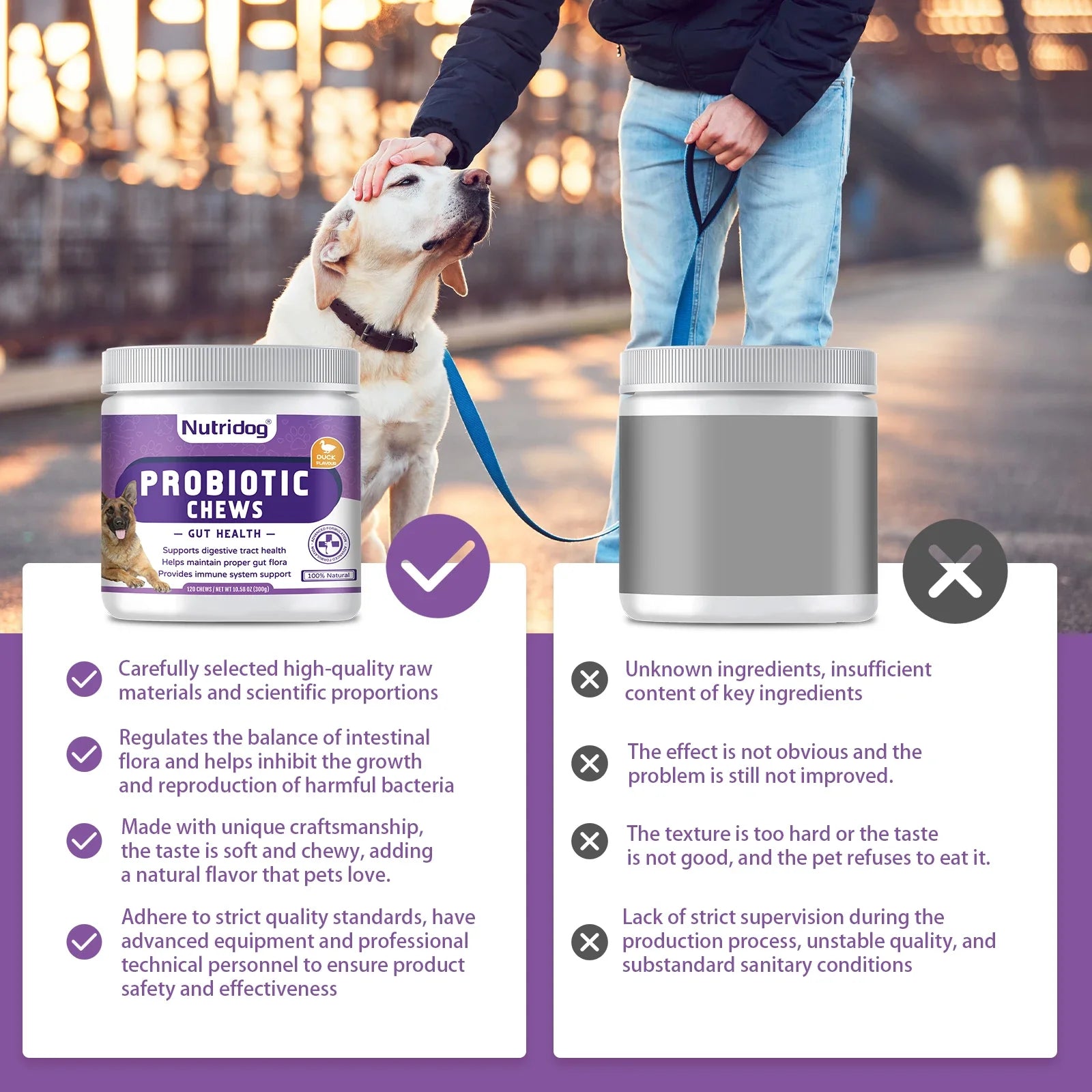 Duck Flavor Probiotic Chews for Dogs - Promotes Gut Health, Digestive Balance, and Relief from Seasonal Allergies and Itchy Skin